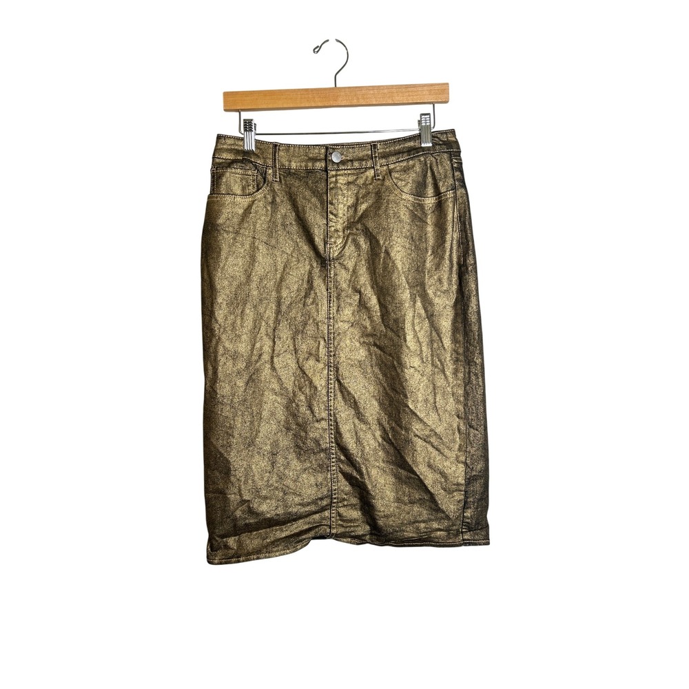 Marc New York Gold Metallic Denim Midi Pencil Skirt